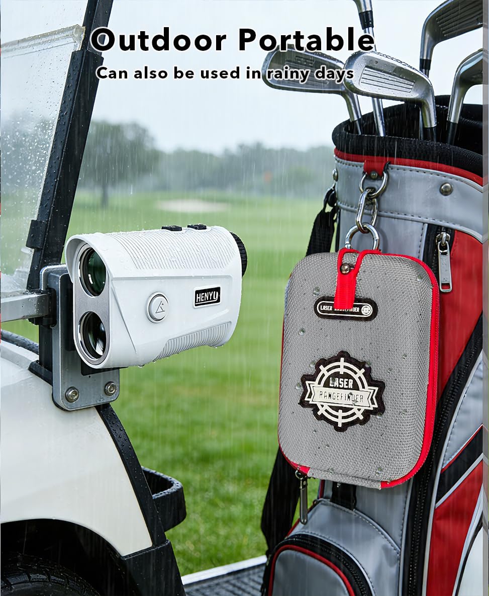 HENYU on a fairway aiming at flag demonstrating PinSensor flag-lock benefit