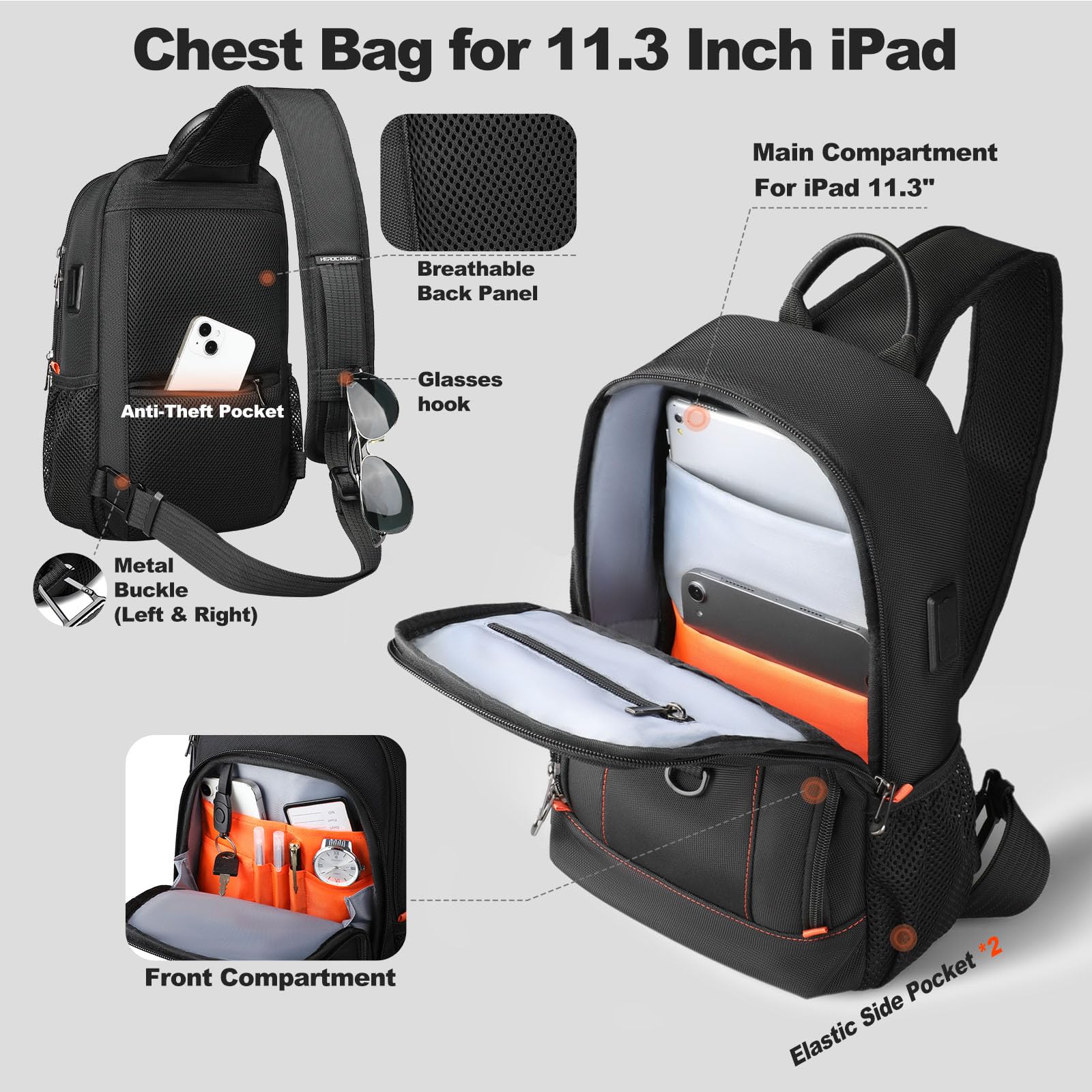 HEROIC KNIGHT padded back panel and adjustable strap for all-day comfort