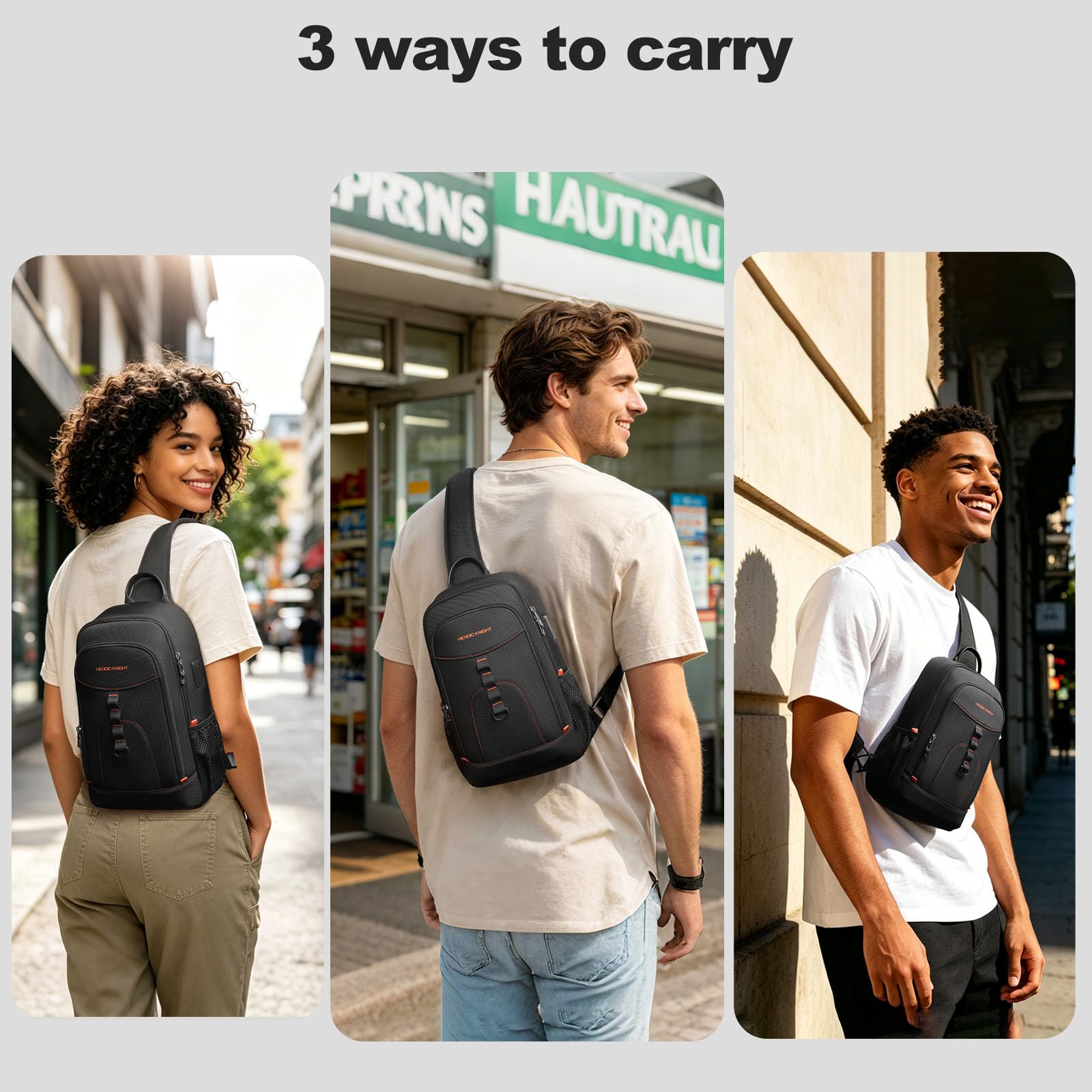 HEROIC KNIGHT worn crossbody by commuter for hands-free city travel