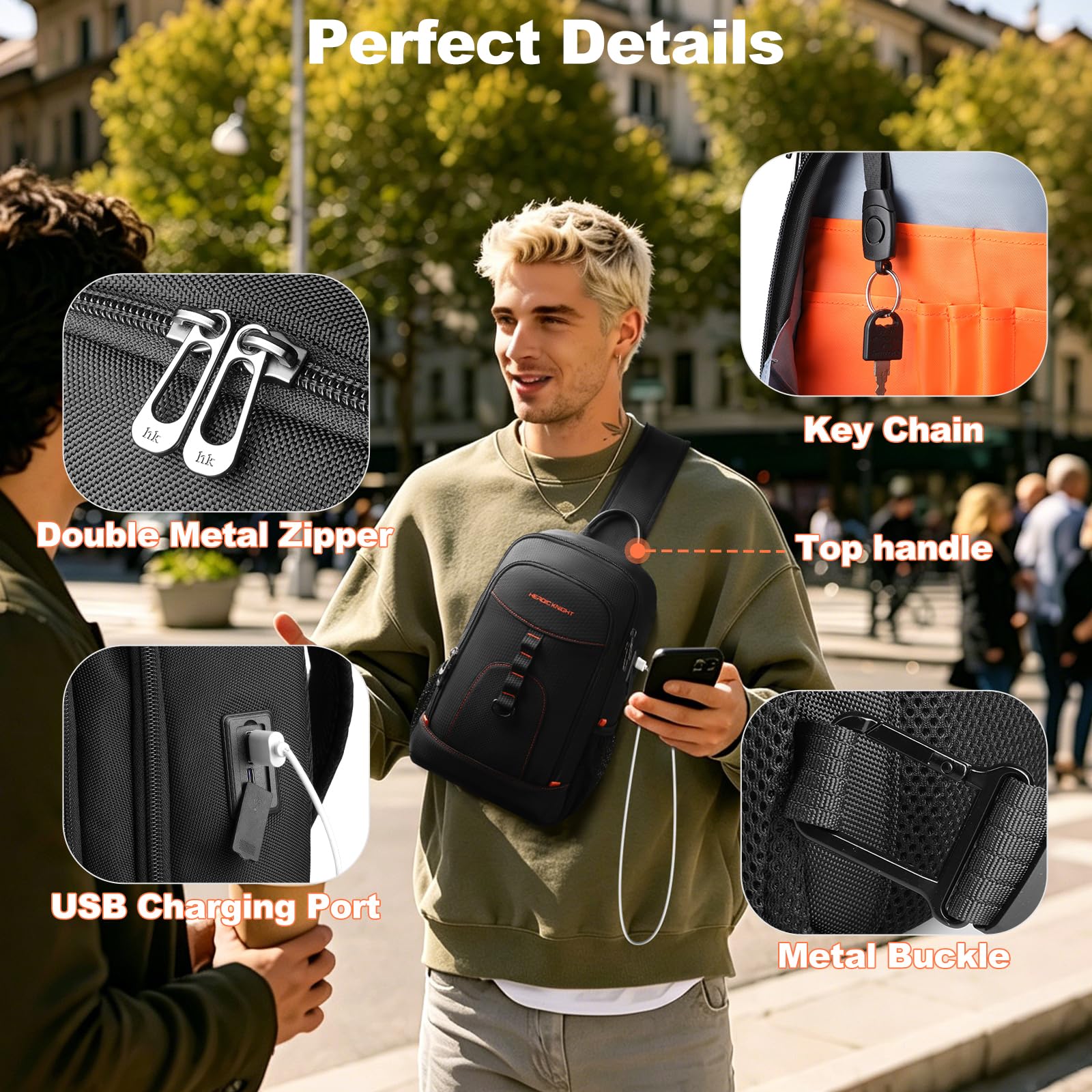 HEROIC KNIGHT side mesh pocket holding water bottle for quick hydration