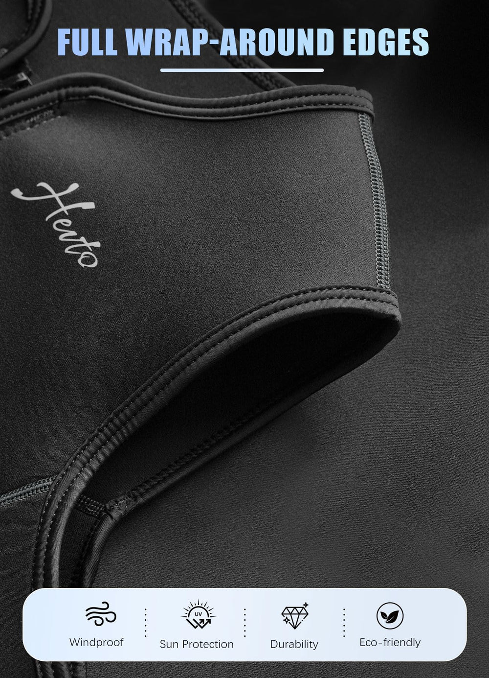 Hevto zipper detail close-up showing secure closure and comfort