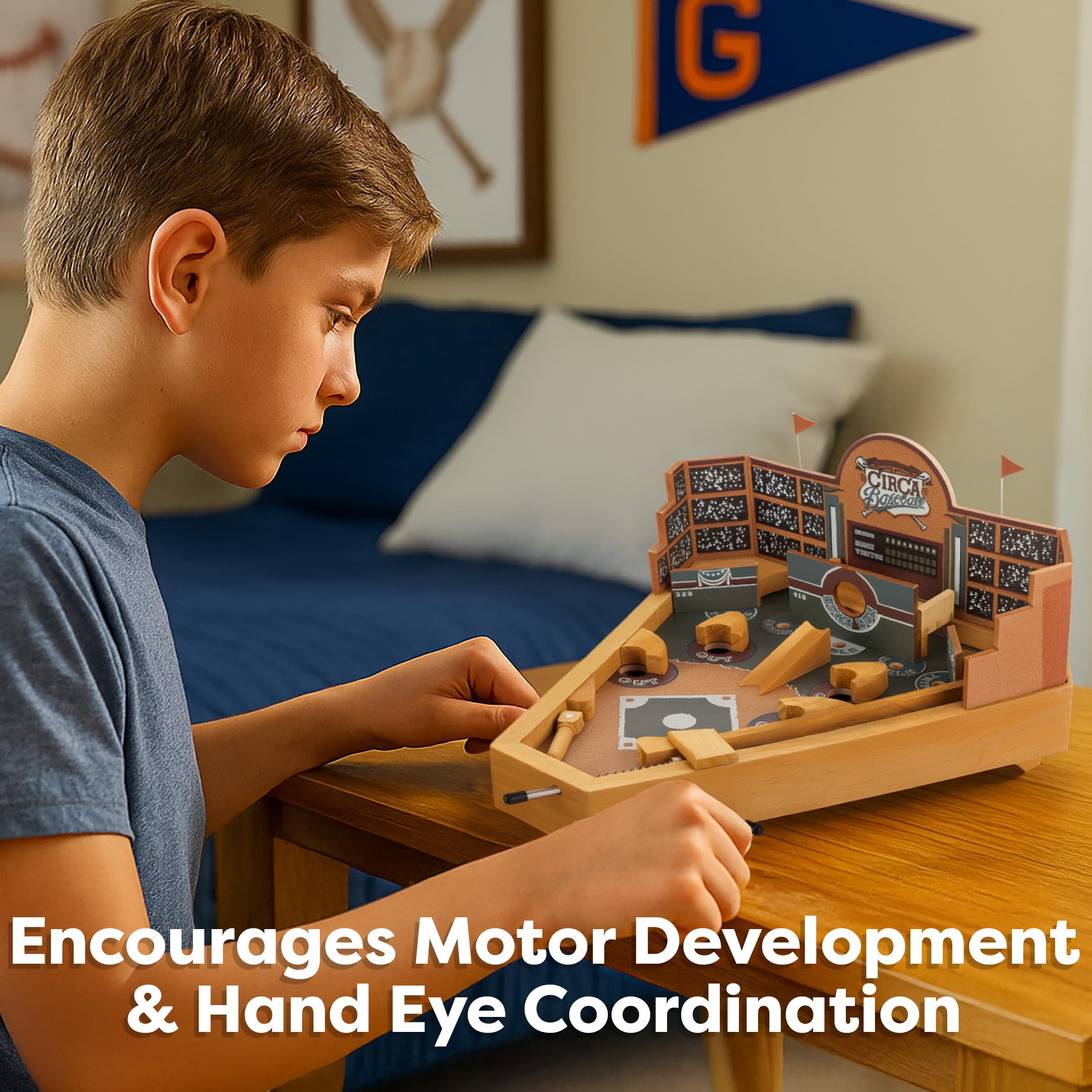HEY! PLAY! size comparison with hand shows compact dimensions for desks and shelves