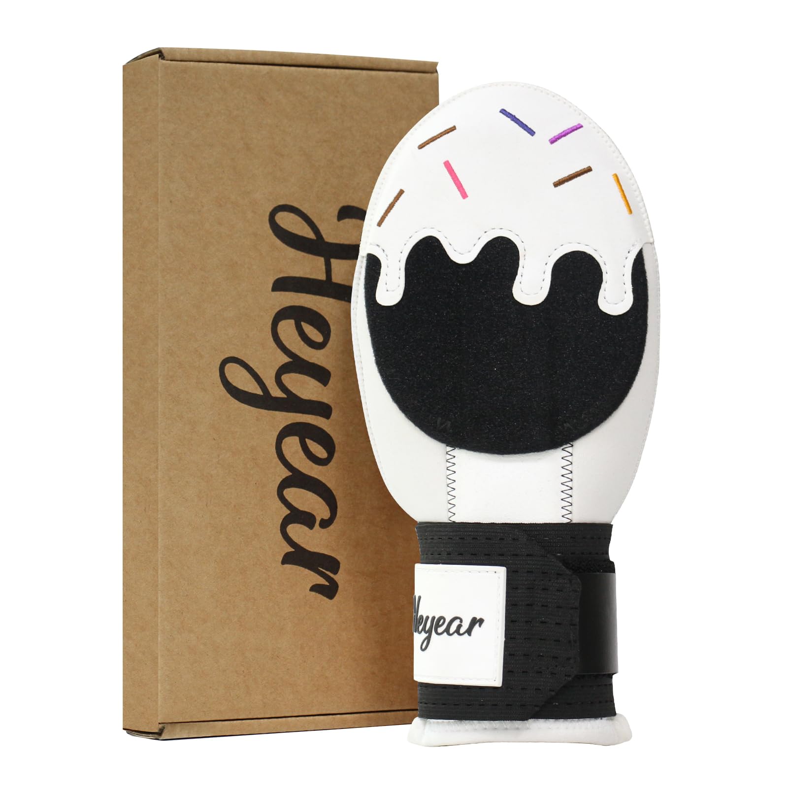 Heyear front view showing mitt shape and protective design for immediate recognition