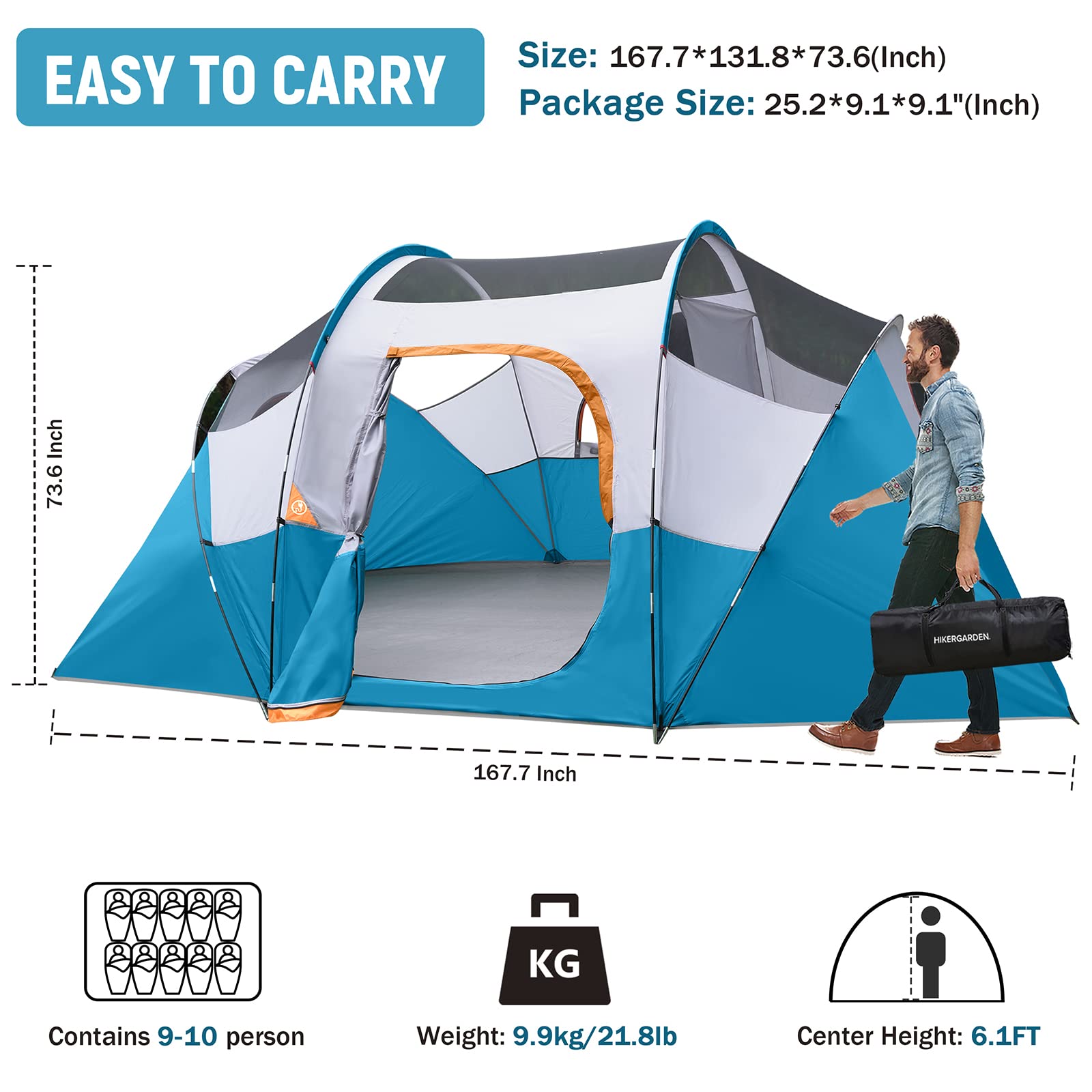 HG HIKERGARDEN interior wide shot with mattresses demonstrating spacious comfort