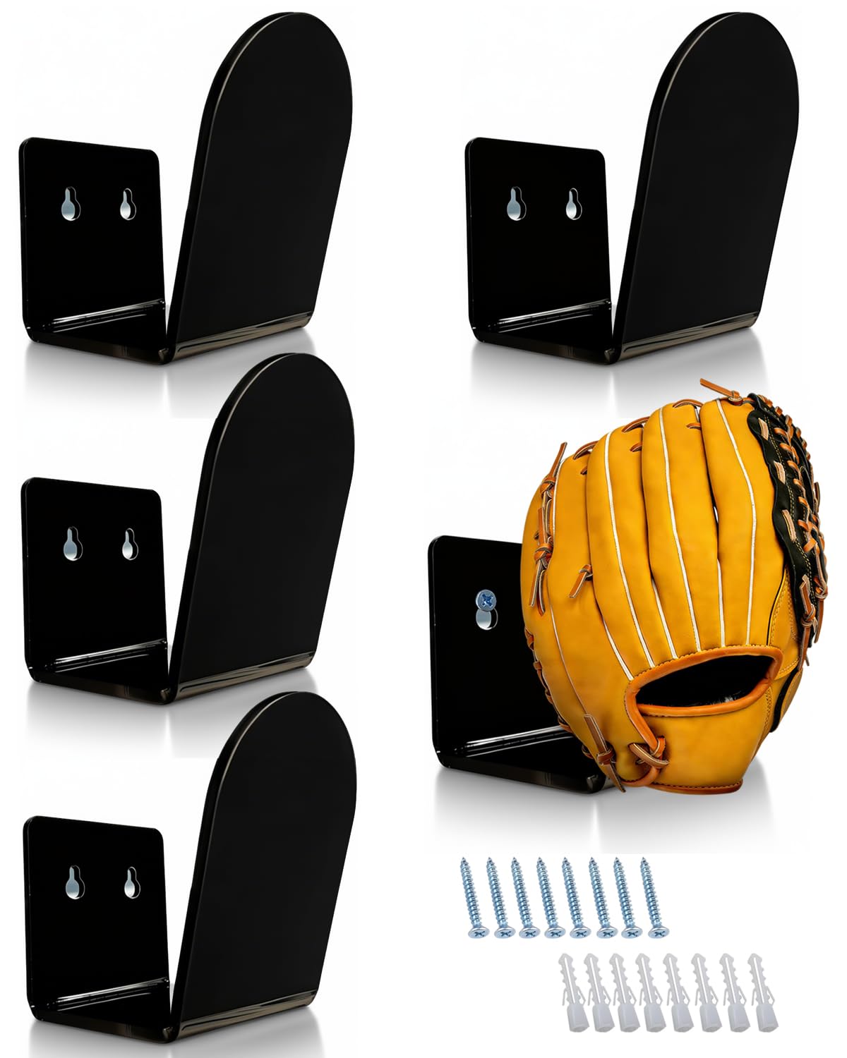 HHHYMLQZ front view of four-glove wall mounts showing neat storage benefit