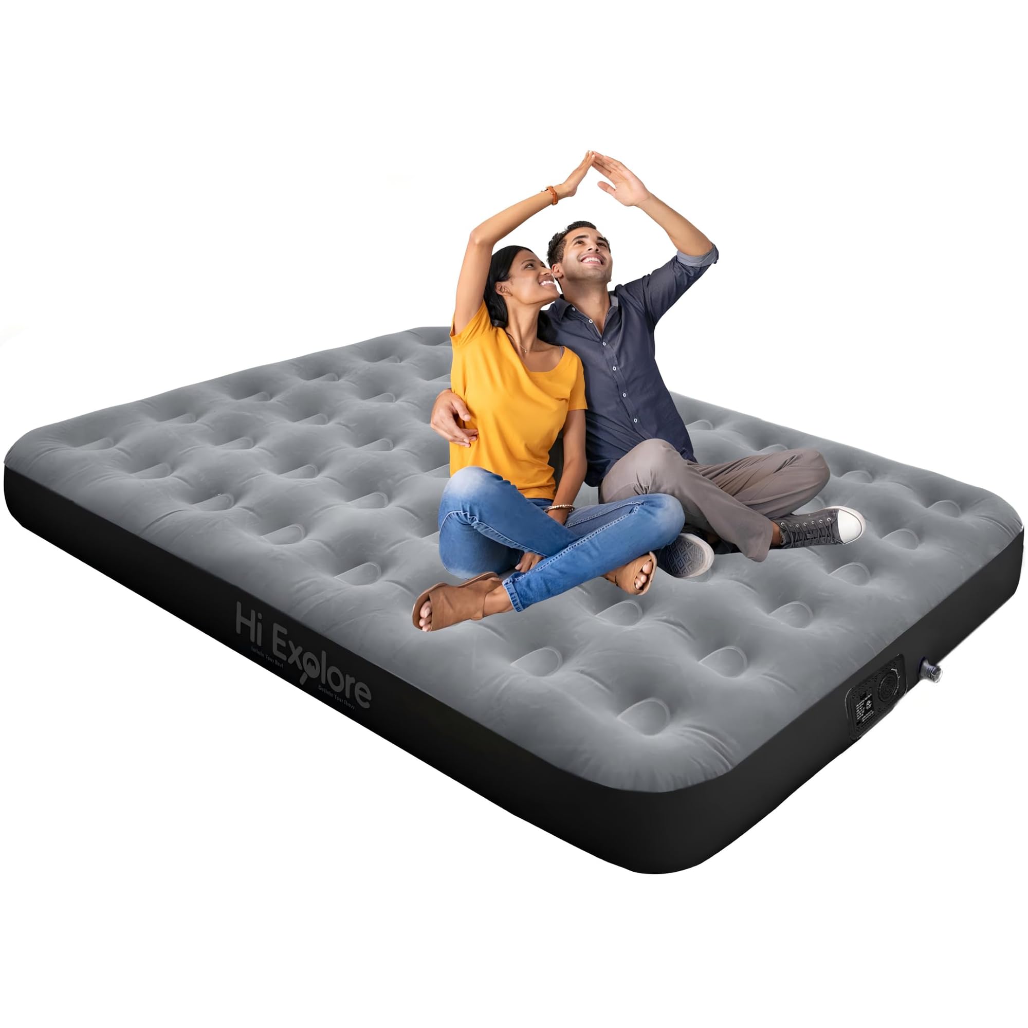 Hi Explore front view of full 10 inch air mattress showing raised sleeping surface and durability benefit