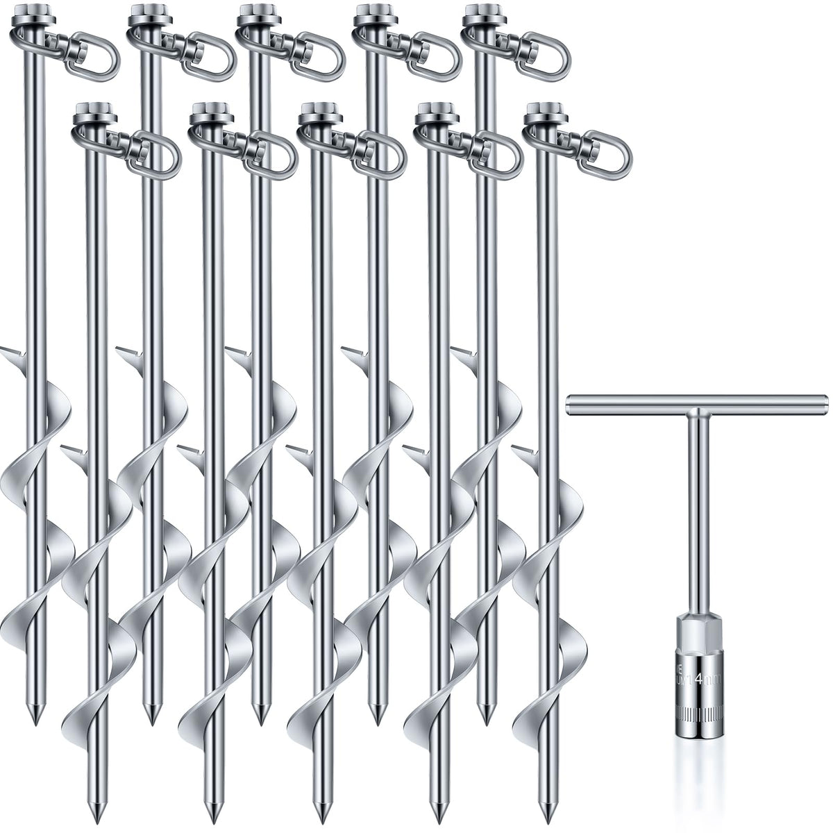 Hiboom front view of four silver anchors showing quantity and sturdy design