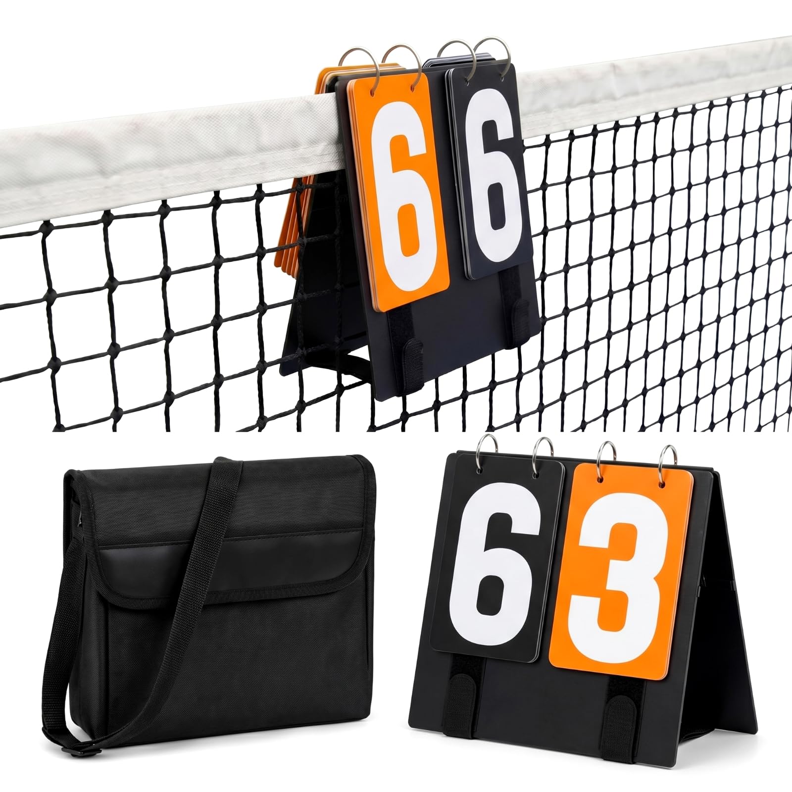 Hiboom front view of over-net scoreboard showing clear digits and compact frame benefit quick score checks