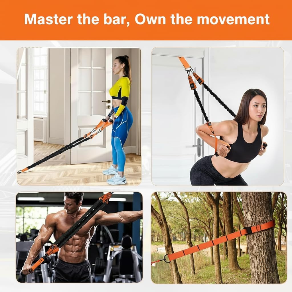 HIBWA bands clipped to a pull-up bar illustrating easy setup and safe use