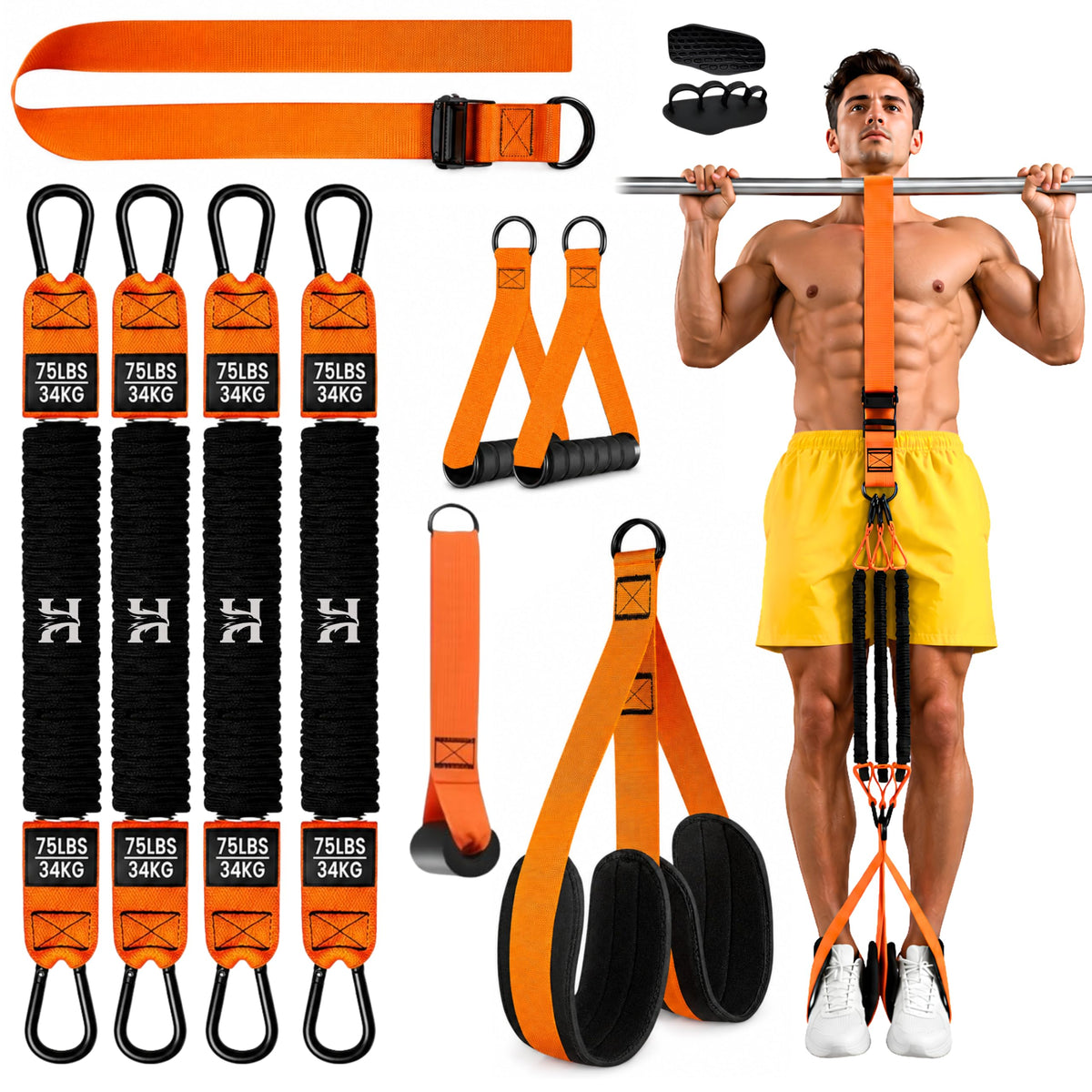 HIBWA kit front overview showing bands handles and straps for versatile workouts
