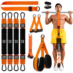 HIBWA kit front overview showing bands handles and straps for versatile workouts