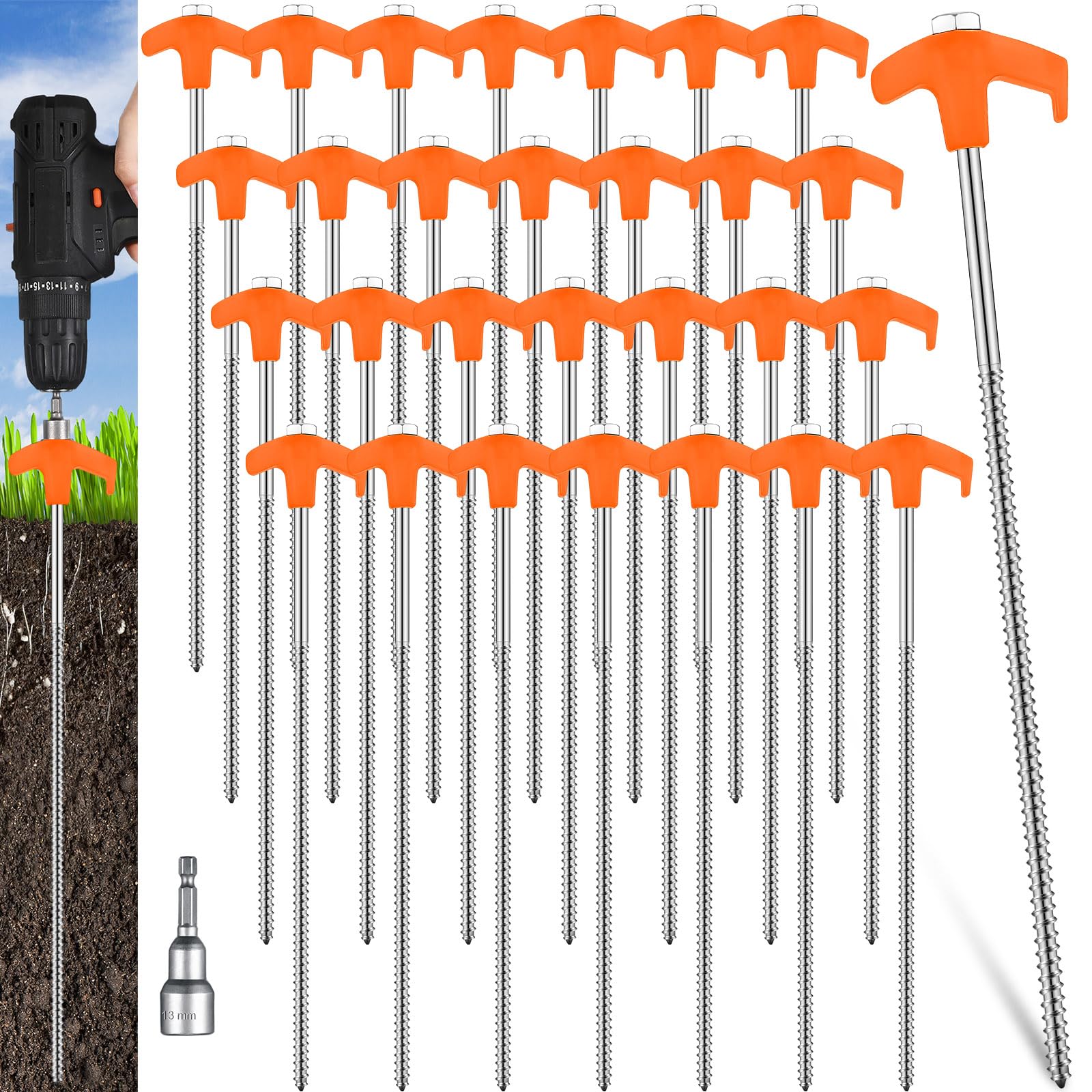 Hicarer orange stakes front packaging showing 20-piece kit and driver, reliable supply