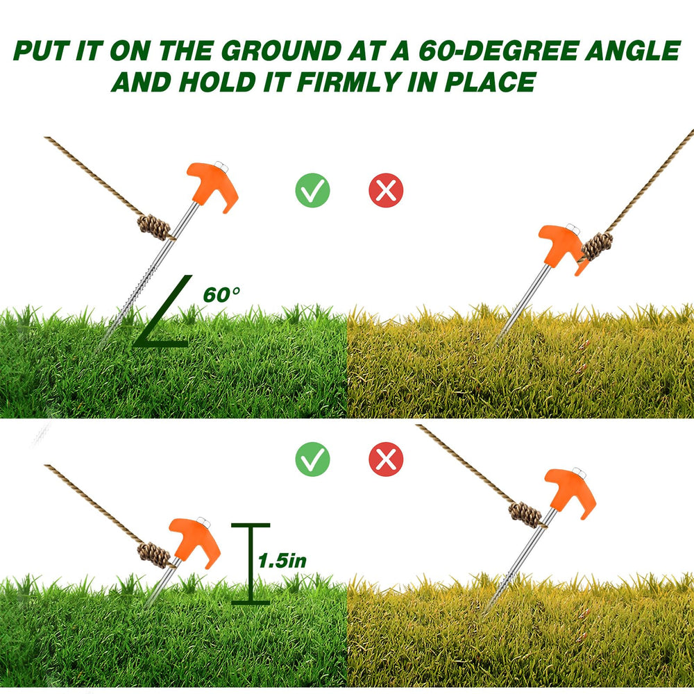 Hicarer stakes laid in grass showing bright color and easy placement