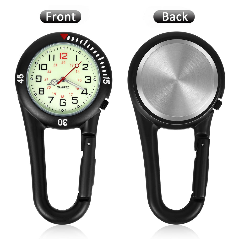 hicarer clipped to a belt loop during outdoor activity, hands-free time checks