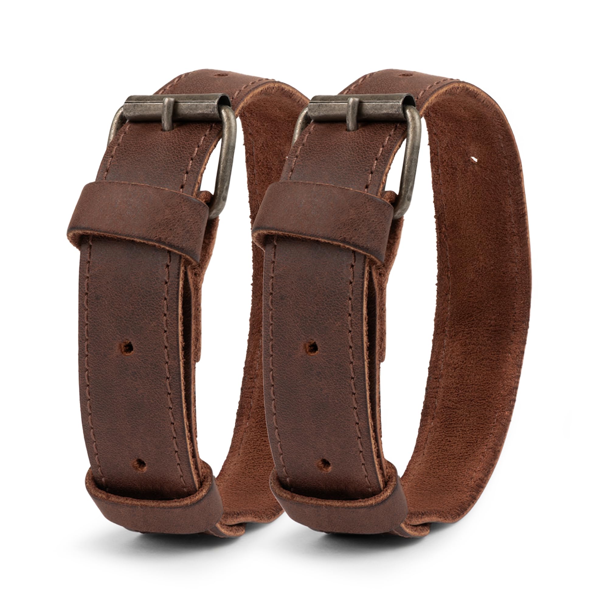 Hide & Drink front view of ankle bands showing leather and buckles protecting pants