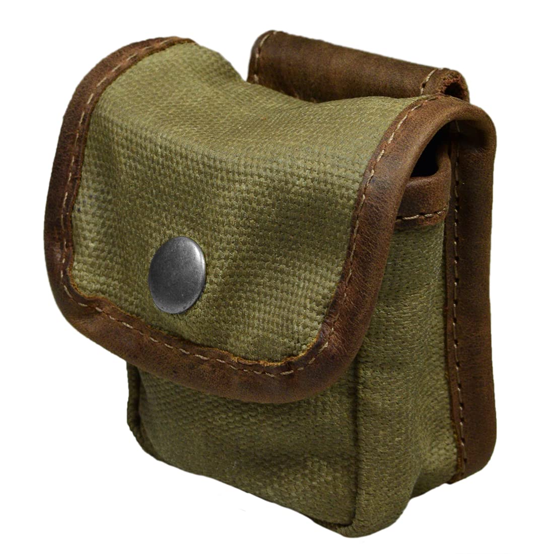 Hide & Drink front view of waxed canvas pouch showing durable closure and profile benefit
