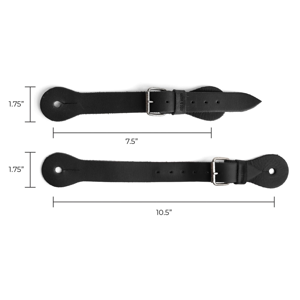 Hide & Drink spur strap next to ruler illustrating accurate sizing