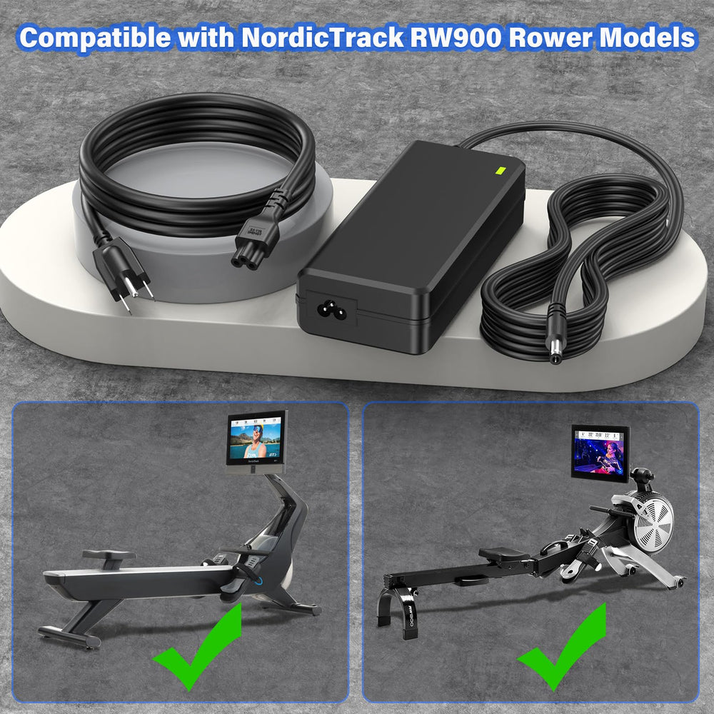 HIENADTOR close-up of barrel plug matching NordicTrack RW900 power inlet for secure connection