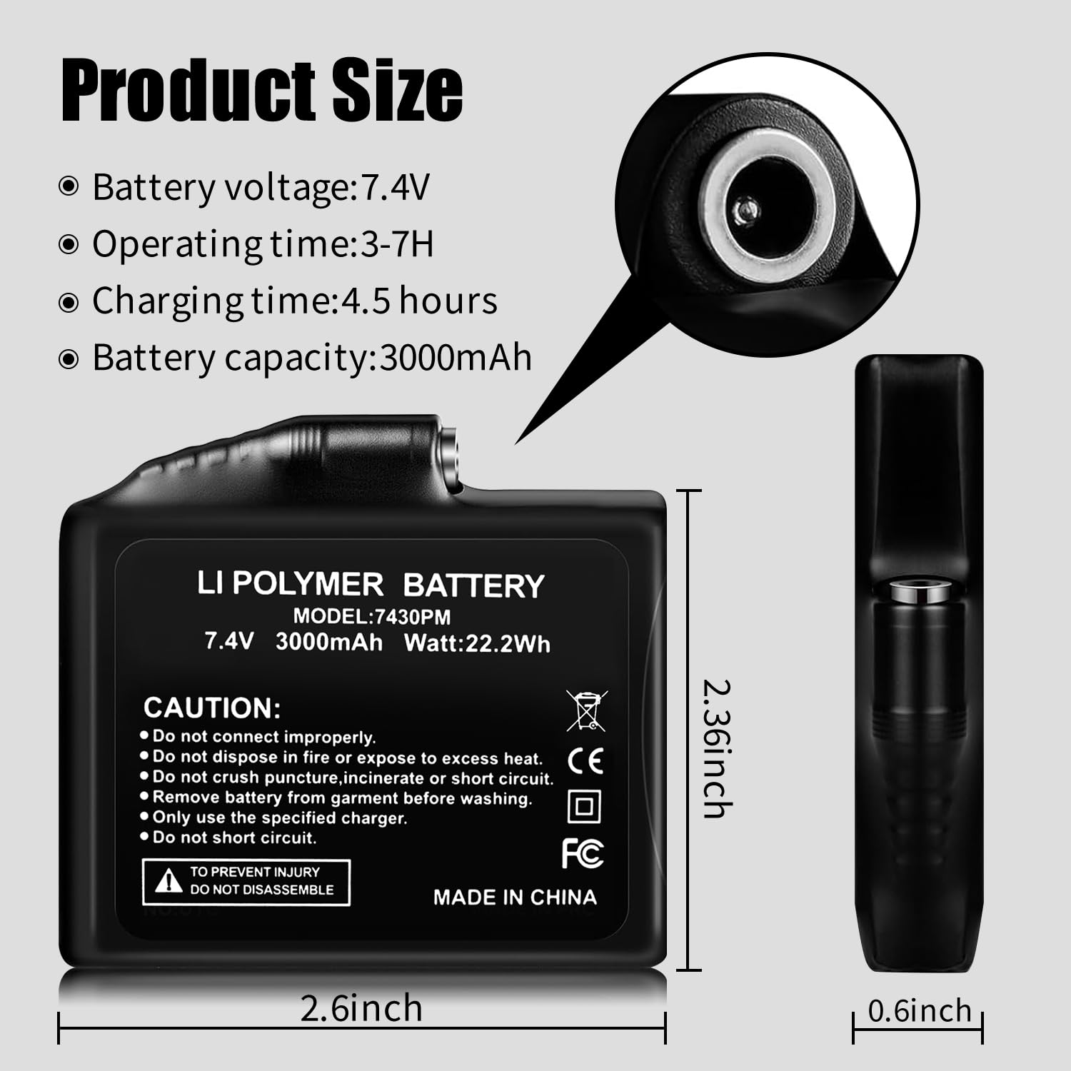 HIFIDECKY closeup of female DC jack connector for easy garment attachment