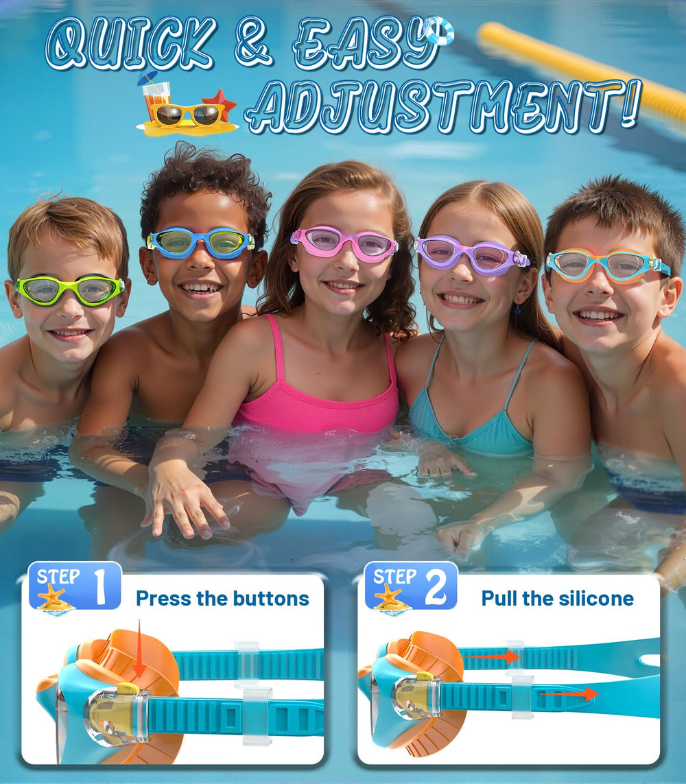 HIGAHY child wearing goggles at pool showing secure fit and confident swimming benefit
