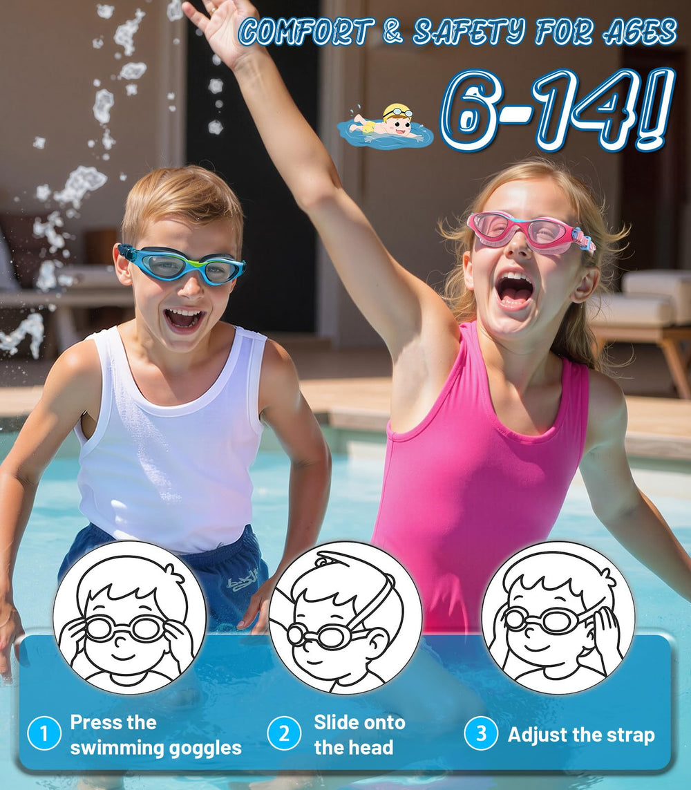 HIGAHY child wearing goggles in pool demonstrating stable fit and confidence