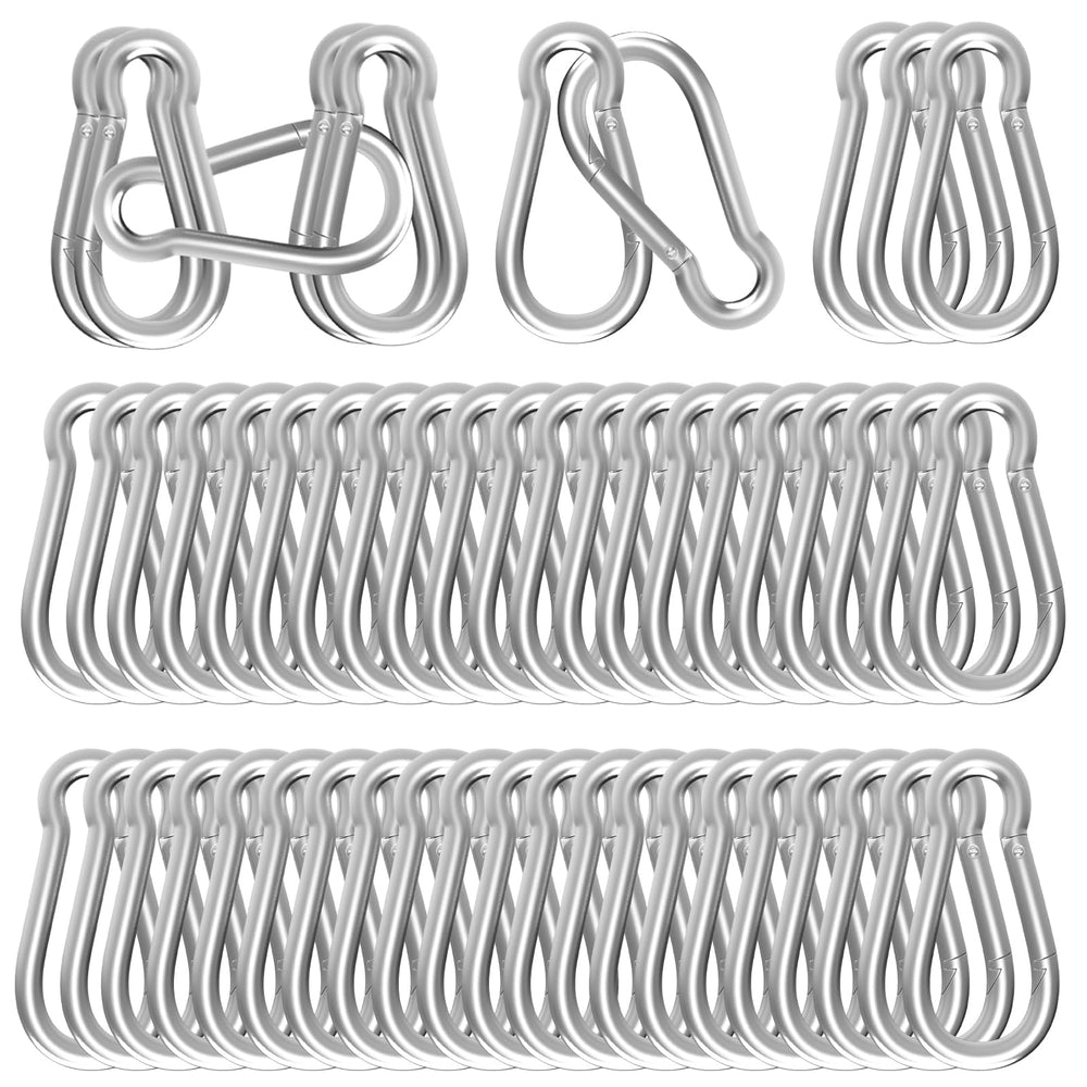 High-PQ front view of bulk carabiner pack showing 120 clips and polished finish benefit