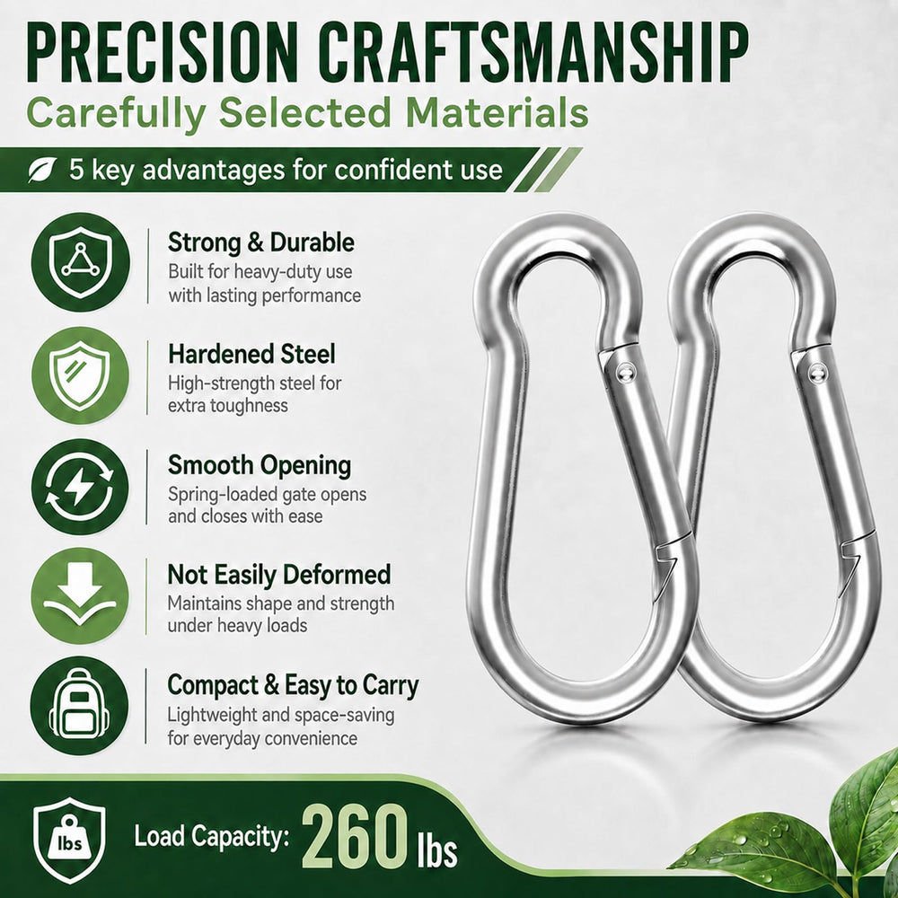 High-PQ side profile of carabiner showing shape and spring mechanism benefit
