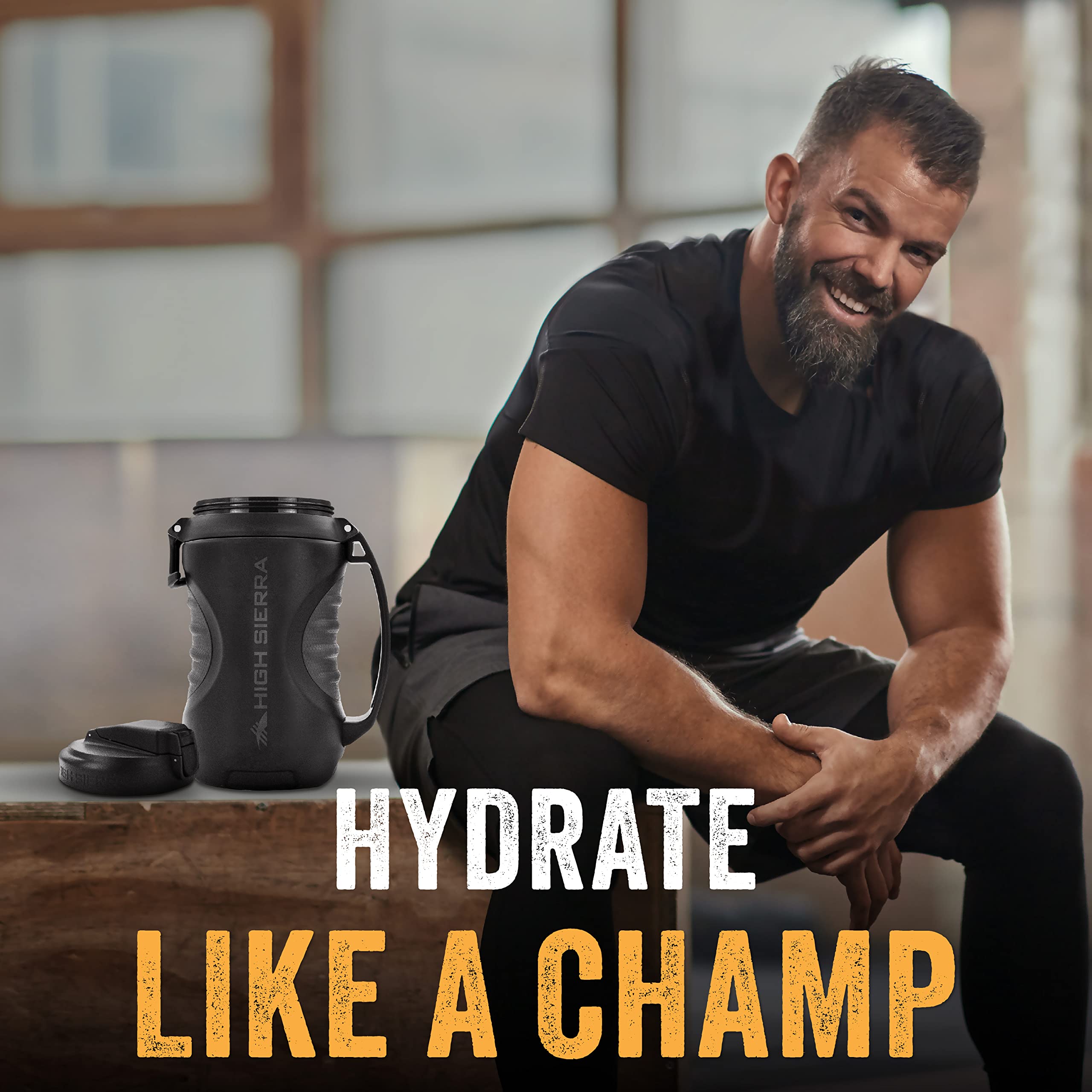 High Sierra bottle in outdoor setting illustrating durable, long-lasting hydration benefit