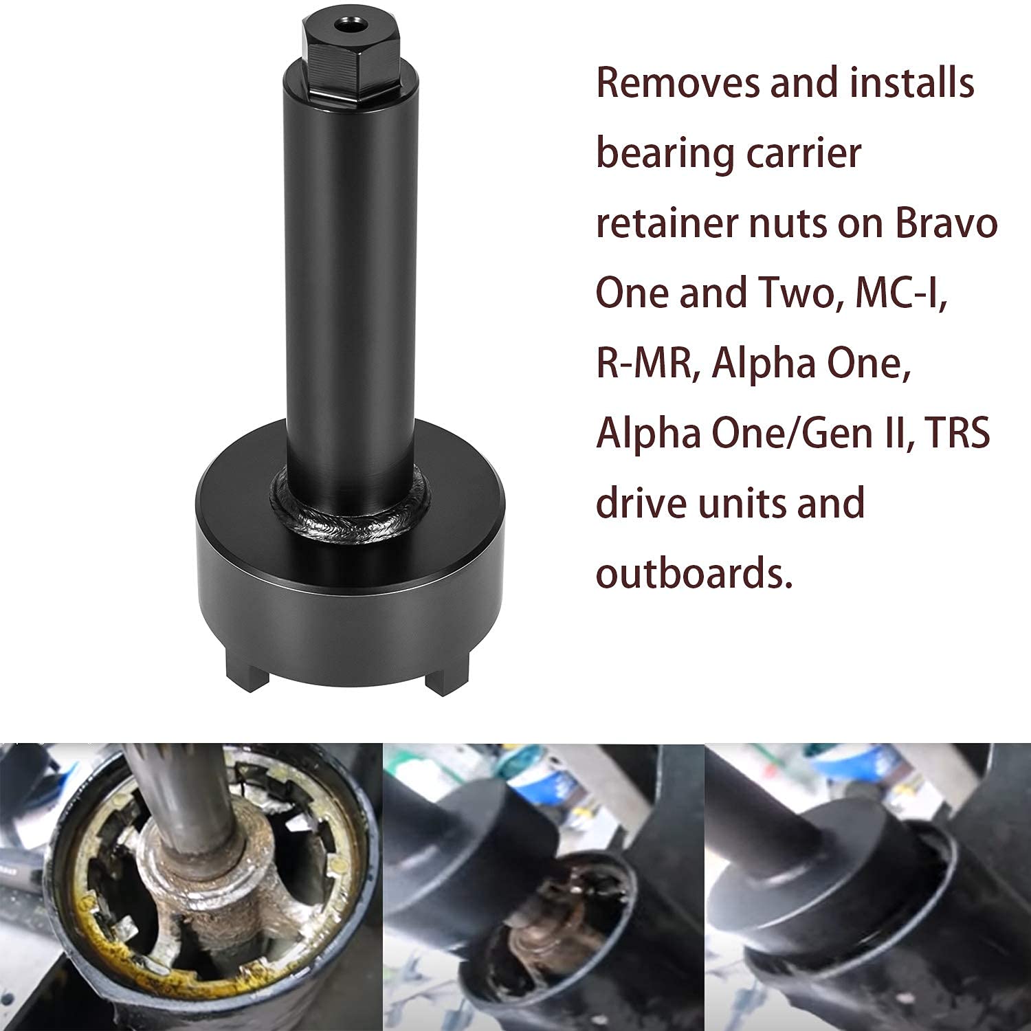 Hihitomorrow wrench in use on sterndrive showing controlled torque benefit