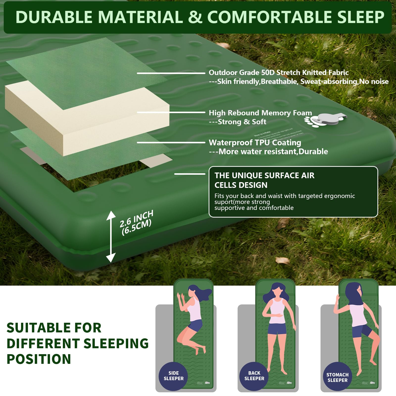 HiiPeak valves and foot pump detail enabling fast 30-second inflation