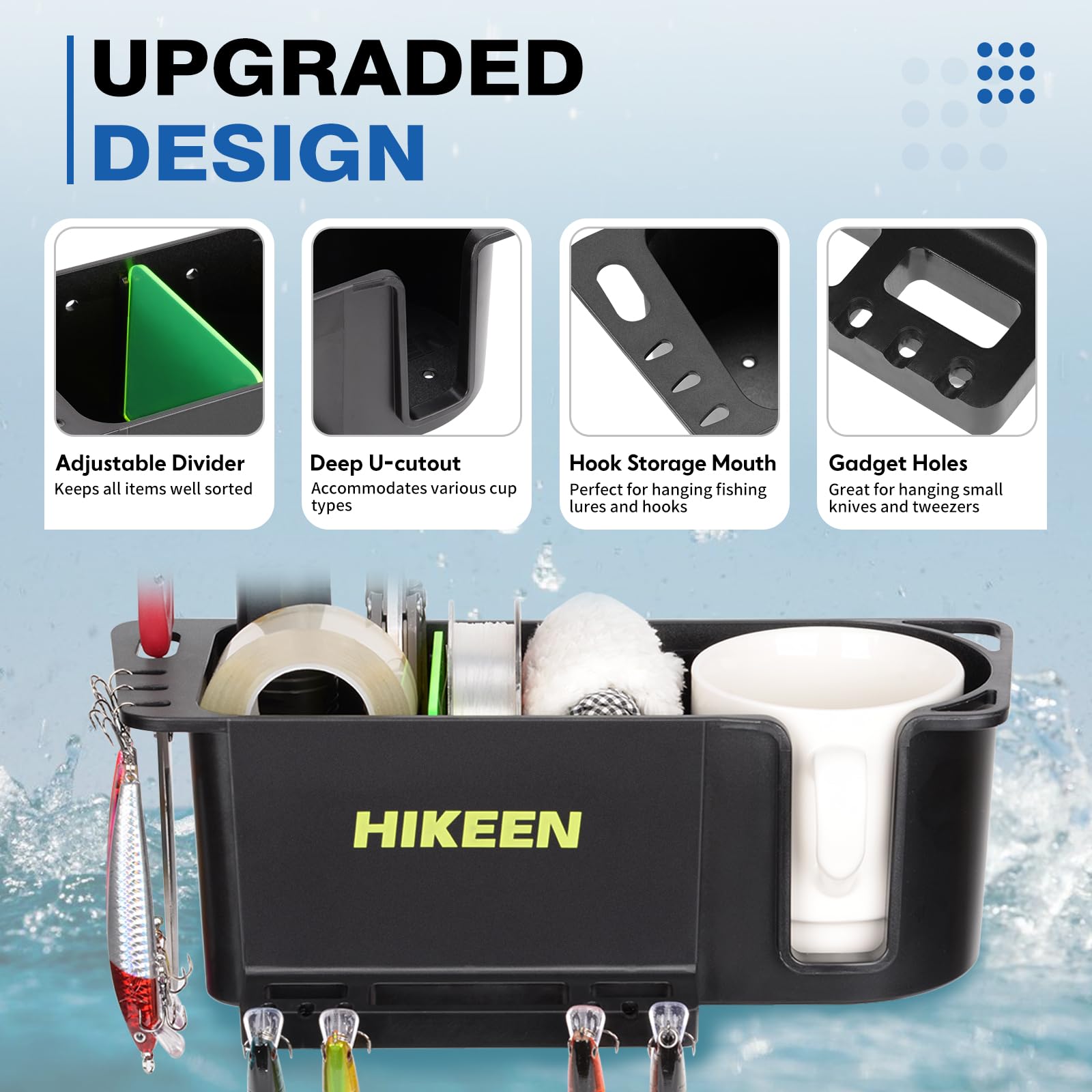 Hikeen mounted on a kayak rail illustrating universal fit and secure attachment benefit