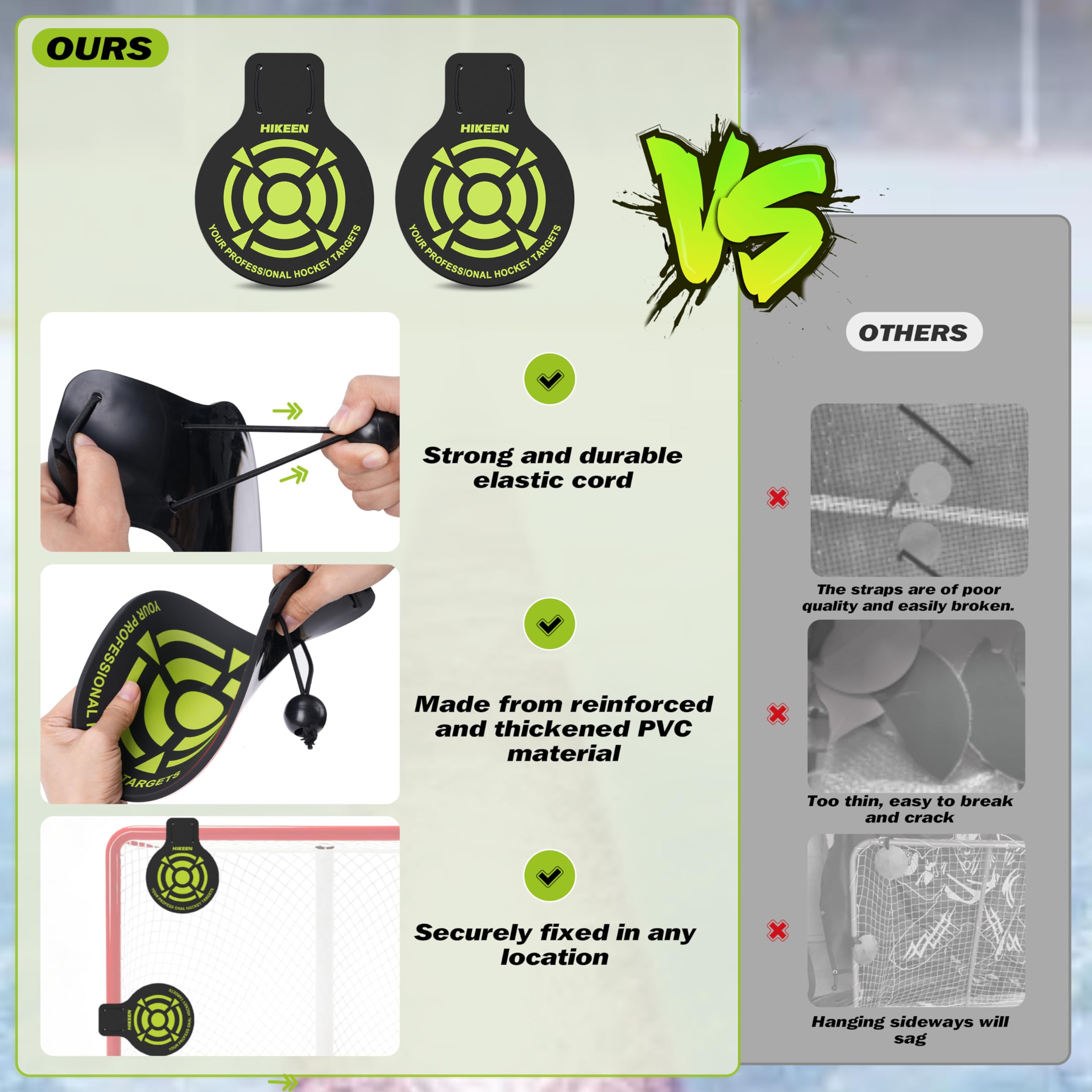Hikeen elastic cord and buckle connection on target, benefit: secure quick attachment