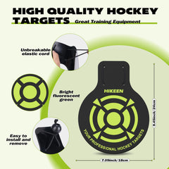 Hikeen fluorescent target mounted on a hockey net on ice, benefit: high visibility