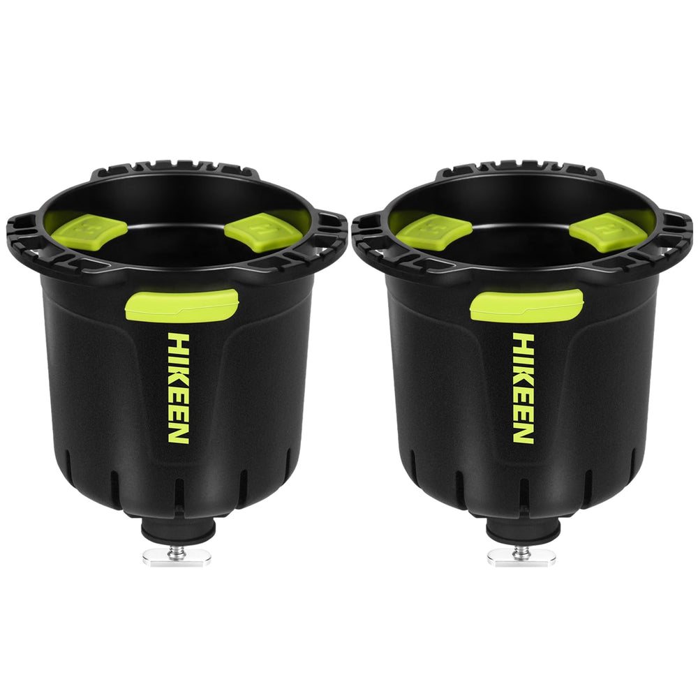 Hikeen front view of dual cup holders showing robust ABS build and track mount benefit