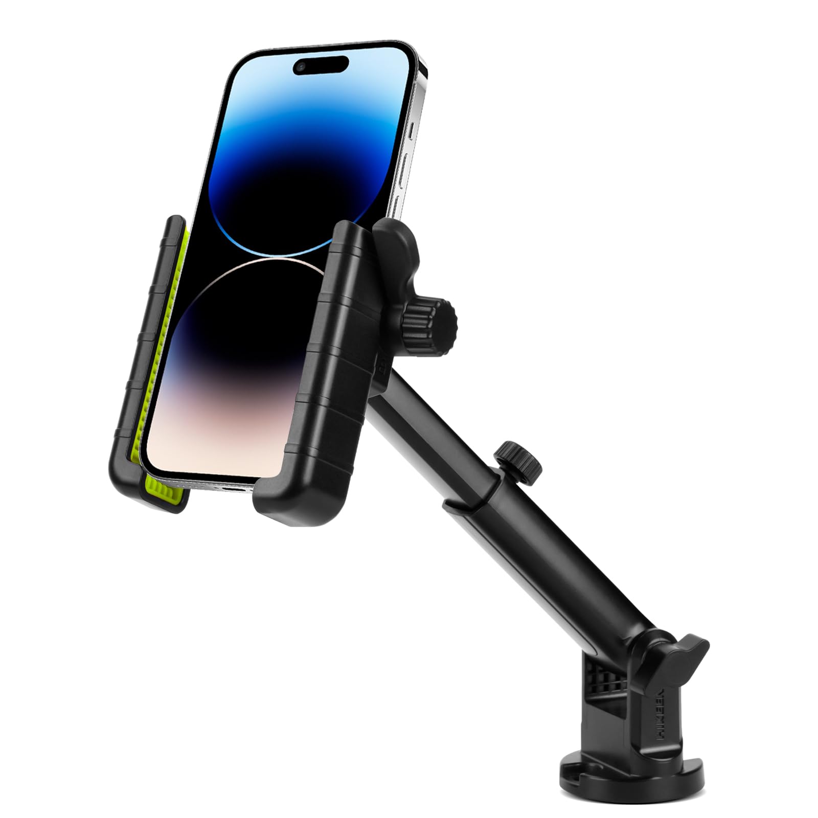 Hikeen front view mounted on kayak showing secure phone positioning and visibility