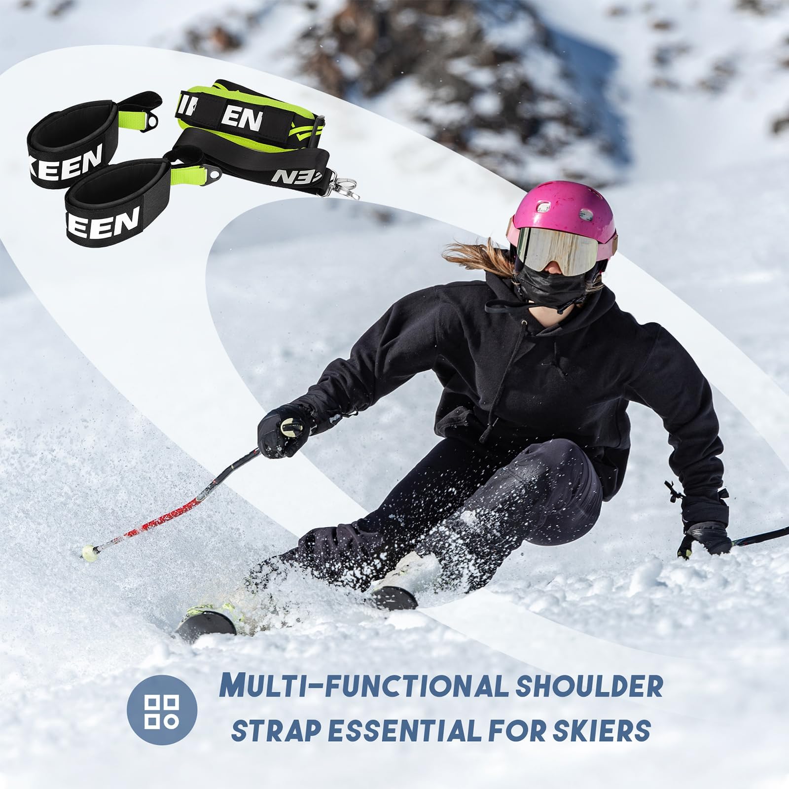 Hikeen carrier in use walking at ski resort for easier movement
