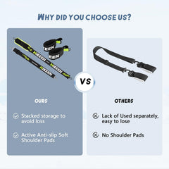 Hikeen straps holding skis and poles side view for hands-free transport