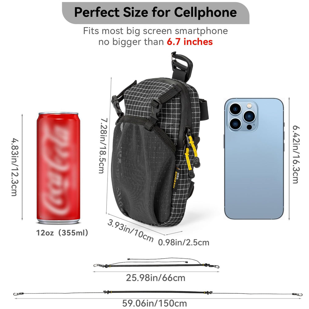 HIKEMAN pouch clipped to a backpack shoulder strap keeping phone reachable and secure