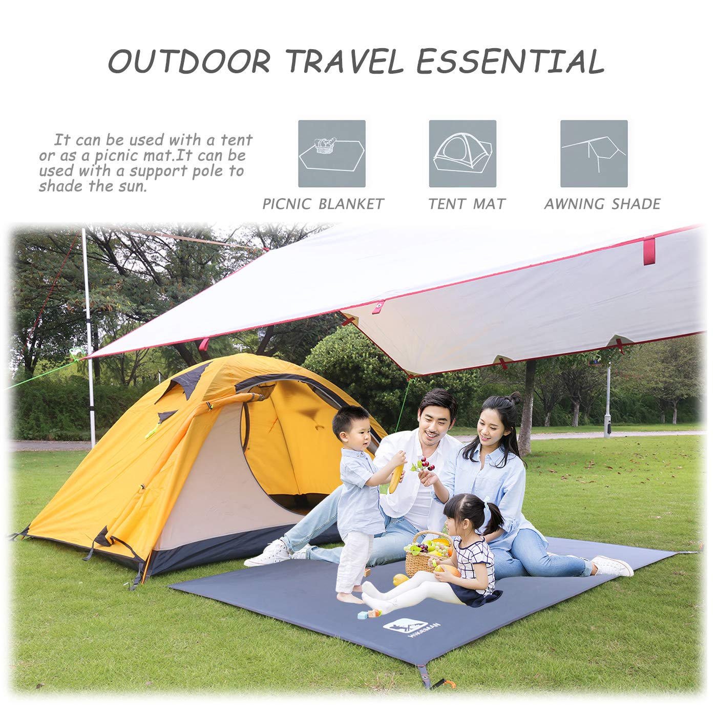 HIKEMAN covering backpack and gear offering shelter from wet ground and debris