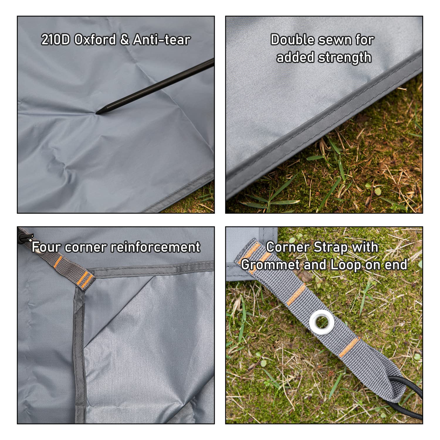 HIKEMAN reinforced grommet and corner detail for secure anchoring