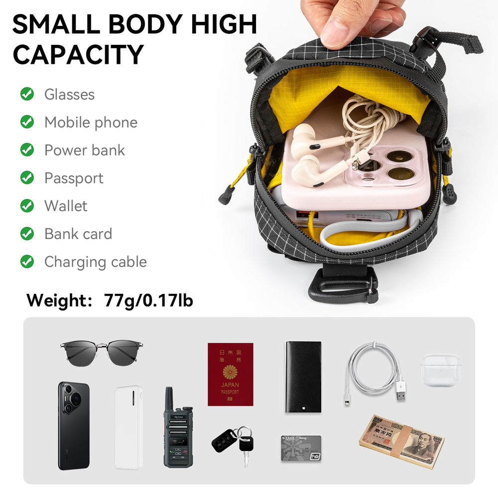 HIKEMAN attached to backpack strap proving hands-free access benefit