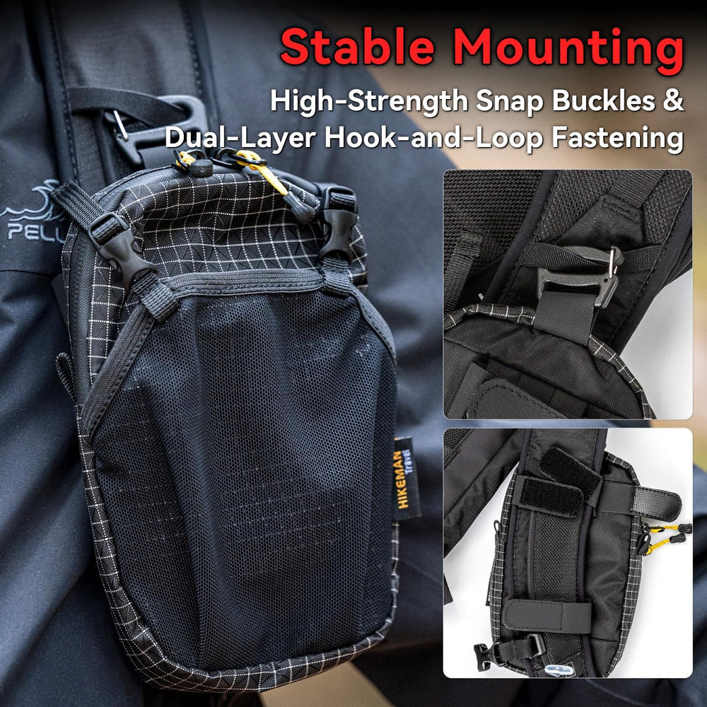 HIKEMAN pouch next to a large phone illustrating fit for big smartphones and slim profile