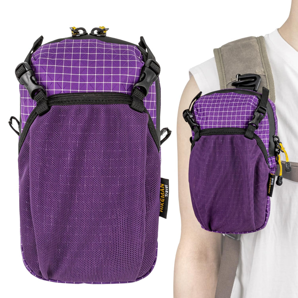 HIKEMAN pouch mounted on backpack shoulder strap for hands-free convenience and reachability