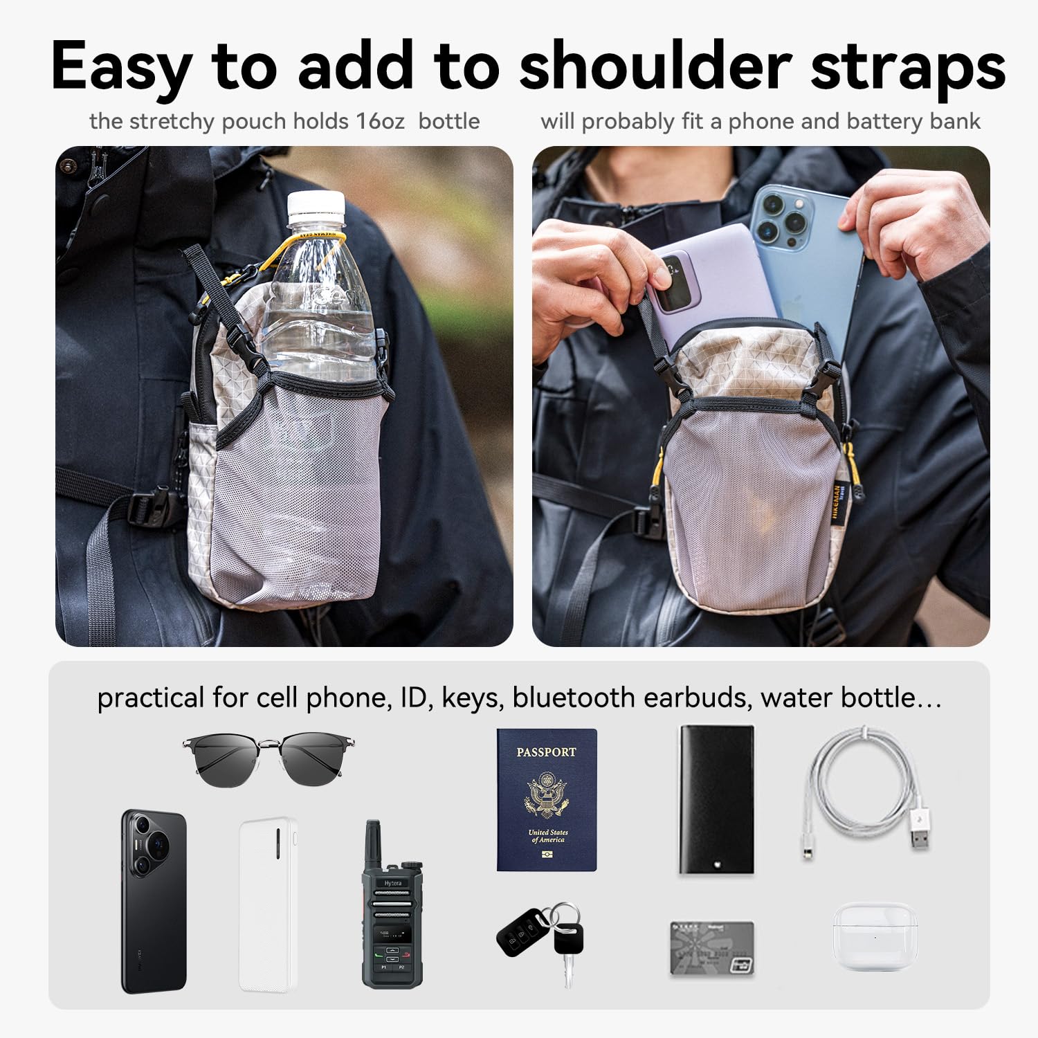 HIKEMAN worn as a crossbody bag demonstrating hands-free convenience while moving