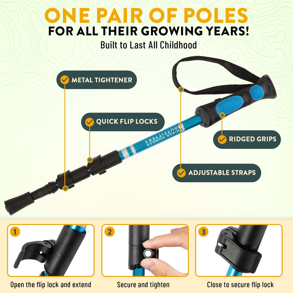 Hiker Hunger Outfitters flip-lock detail shows durable metal locks for secure length setting