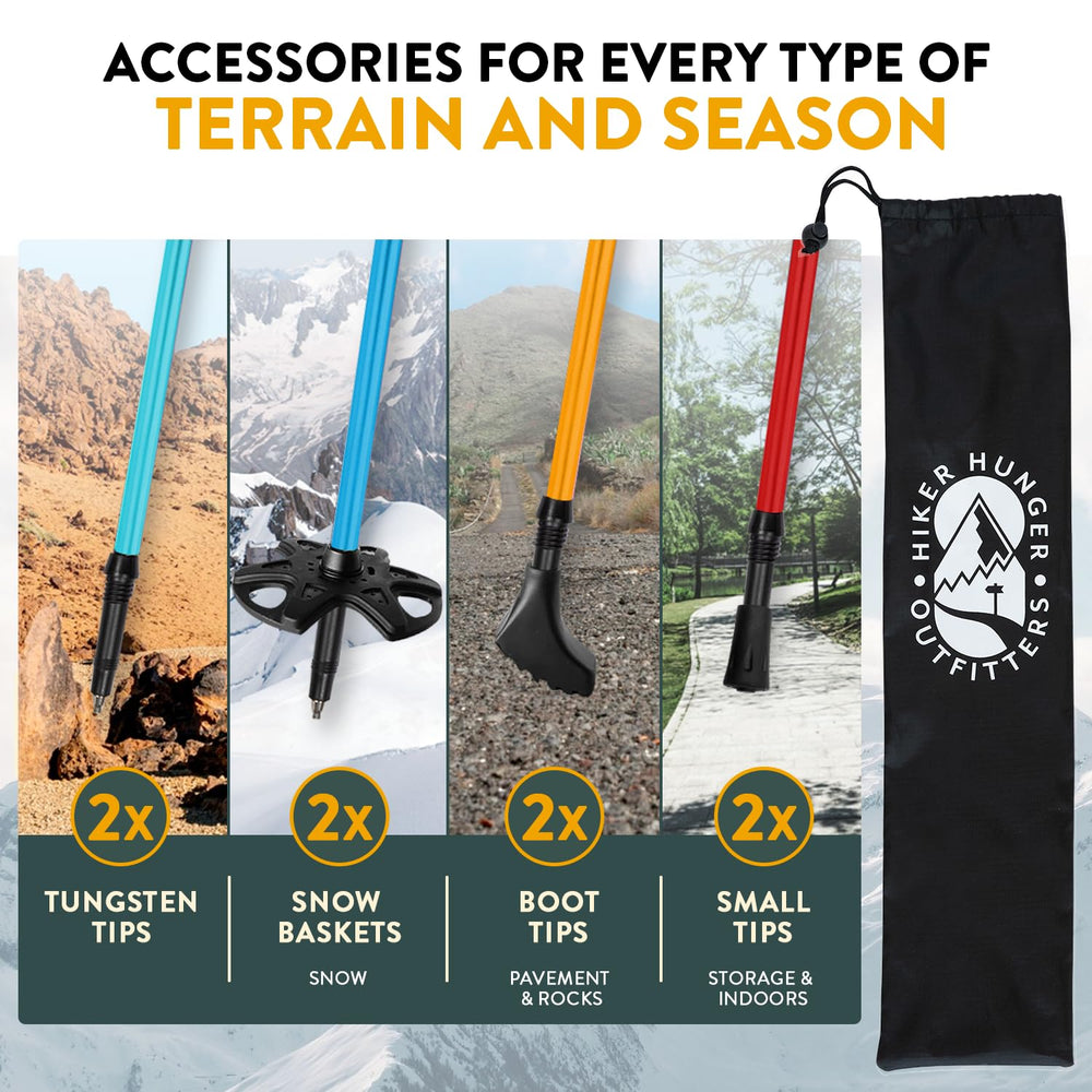 Hiker Hunger Outfitters child using pole on trail for balance and safer hiking steps
