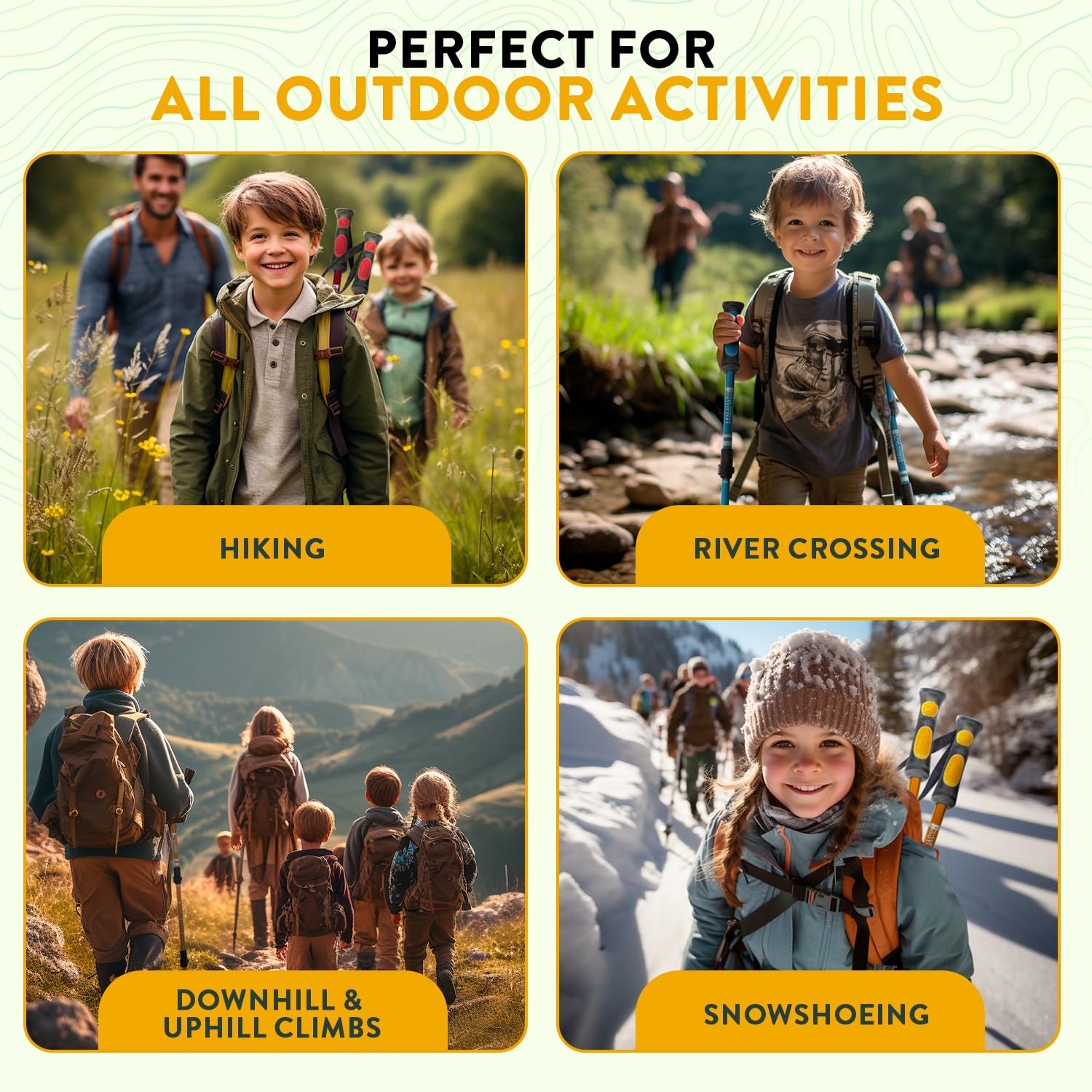 Hiker Hunger Outfitters child using poles on a trail illustrating stability and confidence outdoors