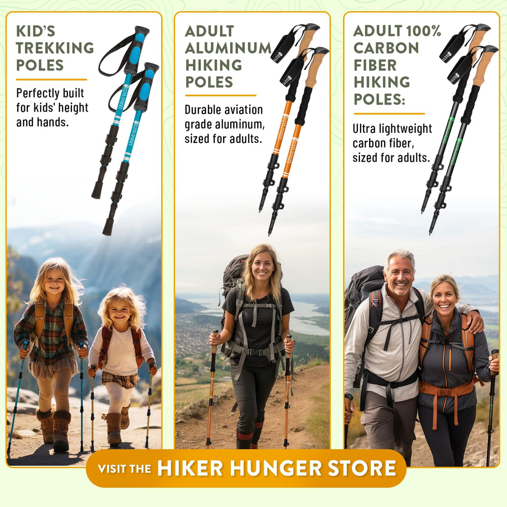 Hiker Hunger Outfitters poles beside ruler showing adjustable 17 to 36-inch sizing benefit