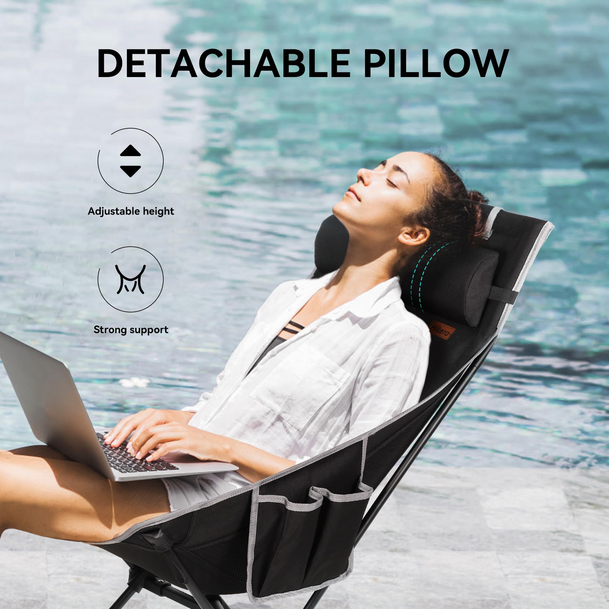 Hikero folded chair in storage bag illustrating compact packability and travel ease