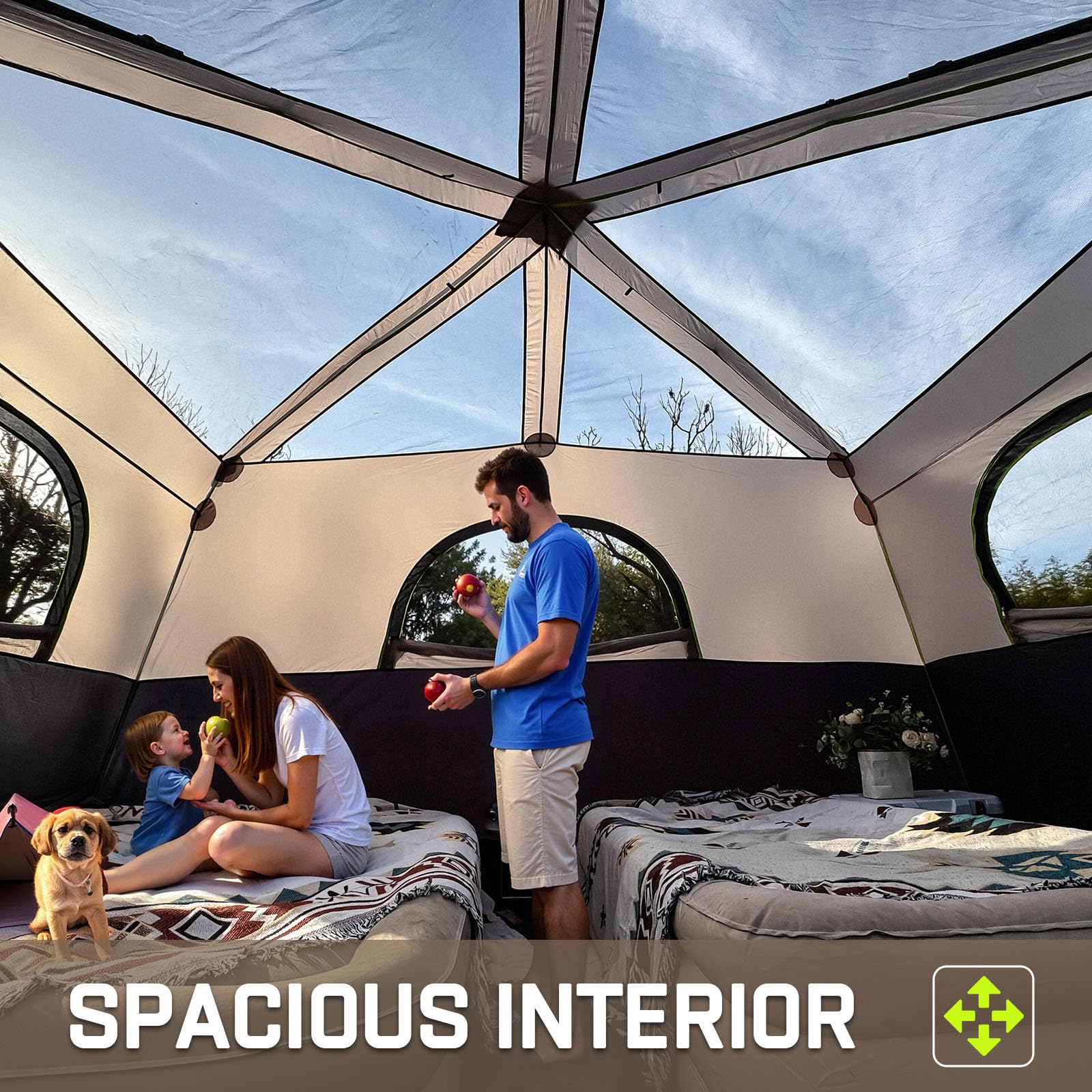 HINSTANT interior with room divider and ceiling mesh providing privacy and airflow